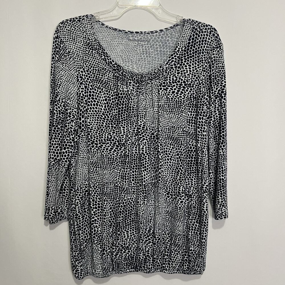 Croft & Barrow Womens Size L Black & White Animal Print Long Sleeve Blouse